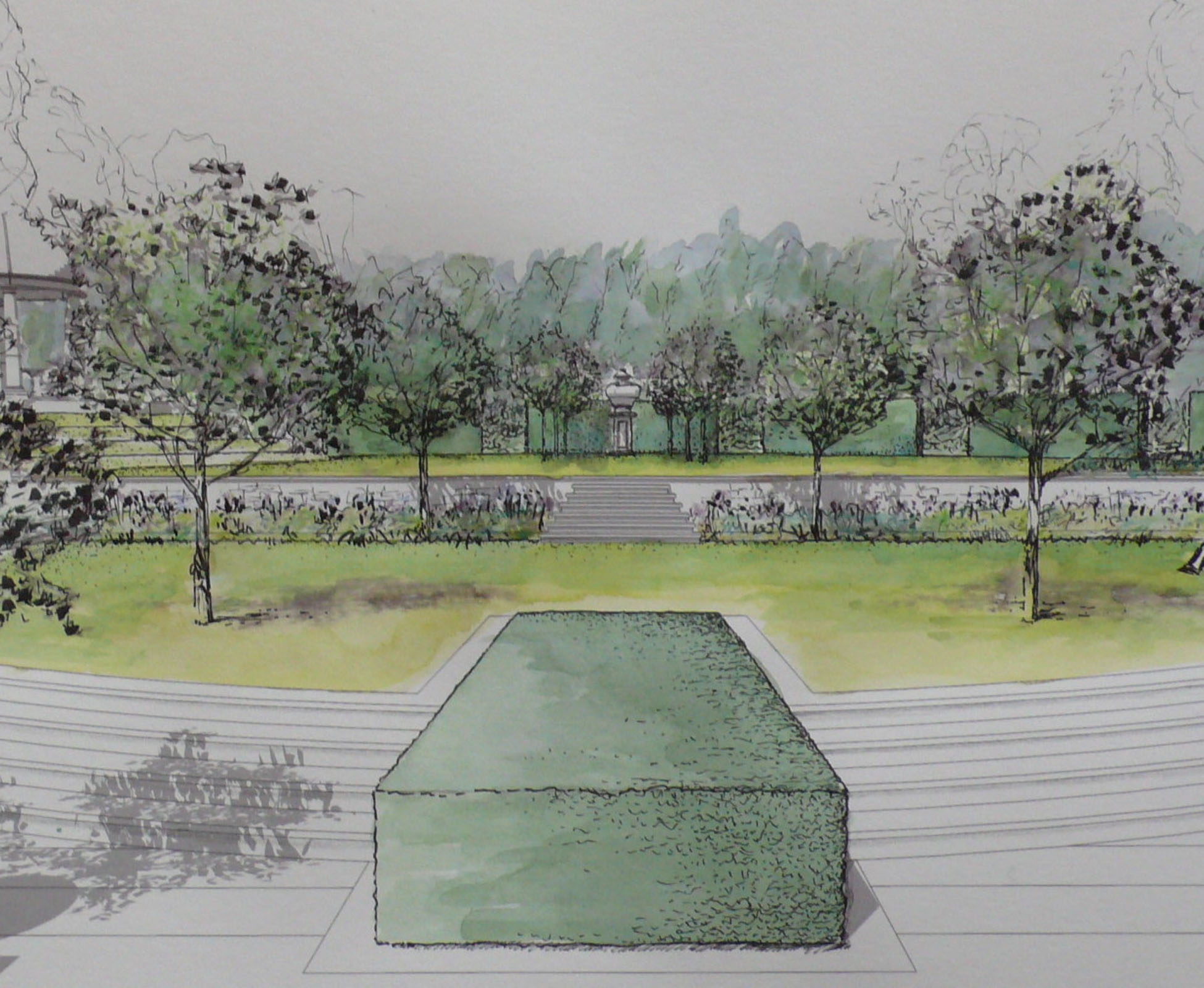 One of London Garden Designer original design sketches, hand drawing, to explain the concept to the client of this country garden.
